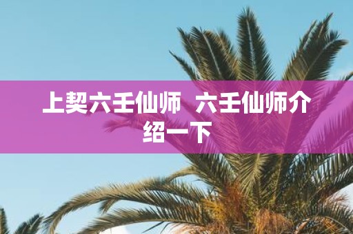 上契六壬仙师 六壬仙师介绍一下