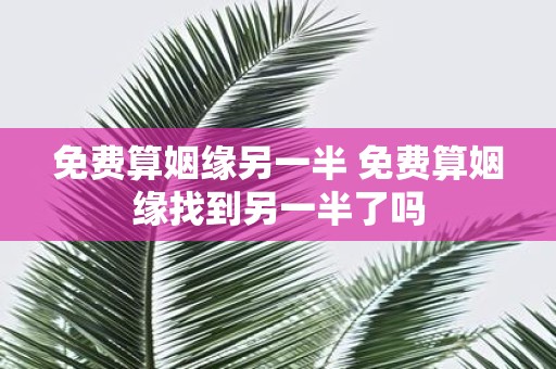 免费算姻缘另一半 免费算姻缘找到另一半了吗