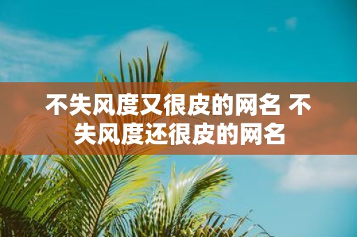 不失风度又很皮的网名 不失风度还很皮的网名