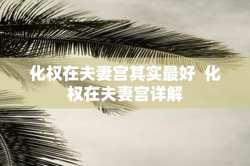 化权在夫妻宫其实最好 化权在夫妻宫详解