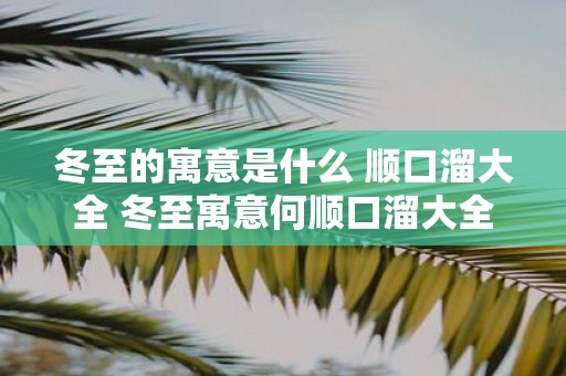 冬至的寓意是什么 顺口溜大全 冬至寓意何顺口溜大全
