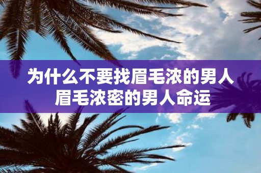 为什么不要找眉毛浓的男人 眉毛浓密的男人命运
