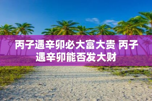 丙子遇辛卯必大富大贵 丙子遇辛卯能否发大财