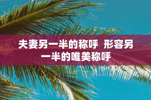 夫妻另一半的称呼 形容另一半的唯美称呼