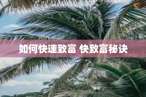 如何快速致富 快致富秘诀