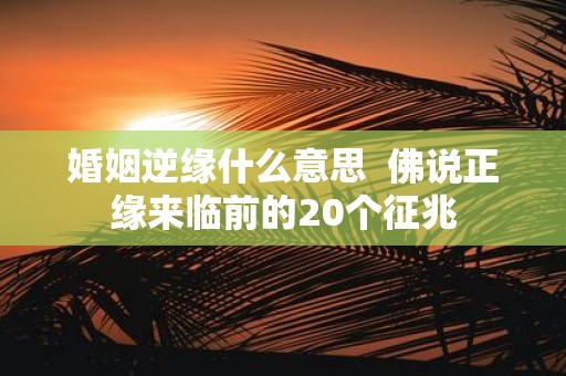 婚姻逆缘什么意思 佛说正缘来临前的20个征兆