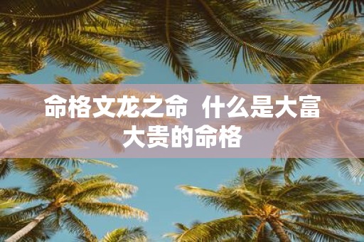 命格文龙之命 什么是大富大贵的命格