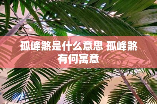 孤峰煞是什么意思 孤峰煞有何寓意