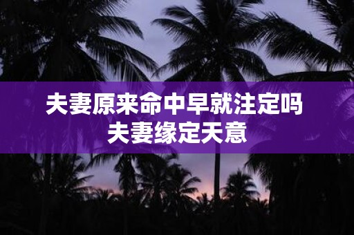 夫妻原来命中早就注定吗 夫妻缘定天意