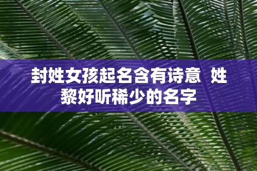 封姓女孩起名含有诗意 姓黎好听稀少的名字