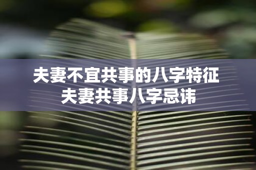 夫妻不宜共事的八字特征 夫妻共事八字忌讳