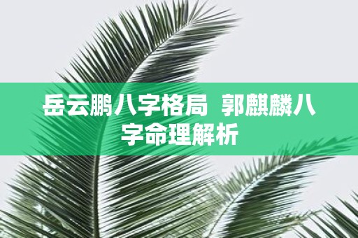 岳云鹏八字格局 郭麒麟八字命理解析