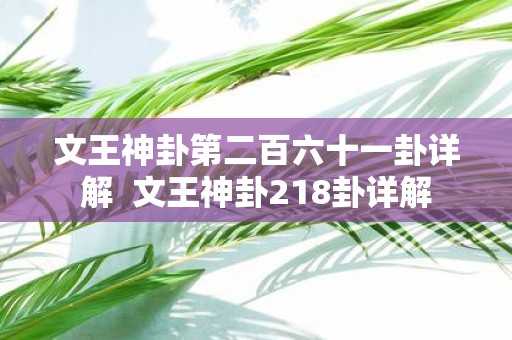 文王神卦第二百六十一卦详解 文王神卦218卦详解