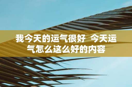 我今天的运气很好 今天运气怎么这么好的内容
