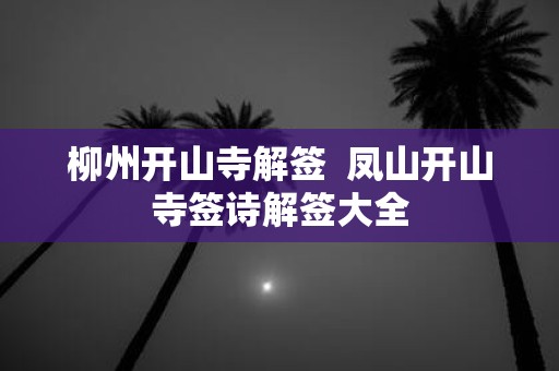 柳州开山寺解签 凤山开山寺签诗解签大全