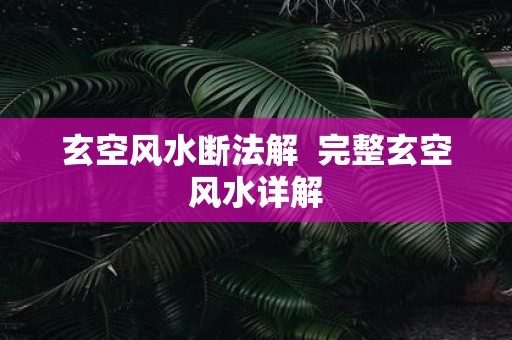 玄空风水断法解 完整玄空风水详解