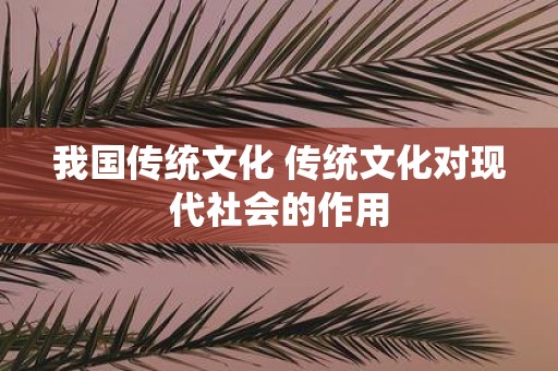 我国传统文化 传统文化对现代社会的作用