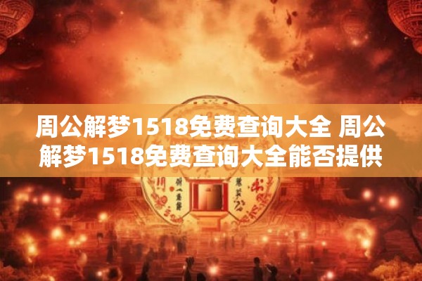 周公解梦1518免费查询大全 周公解梦1518免费查询大全能否提供全面的解梦服务 周公解梦1518免费查询大全 周公解梦1518免费查询大全能否提供全面的解梦服务
