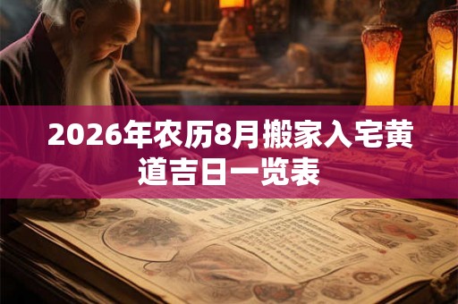 2026年农历8月搬家入宅黄道吉日一览表