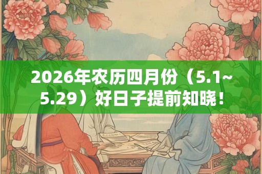 2026年农历四月份（5.1~5.29）好日子提前知晓！