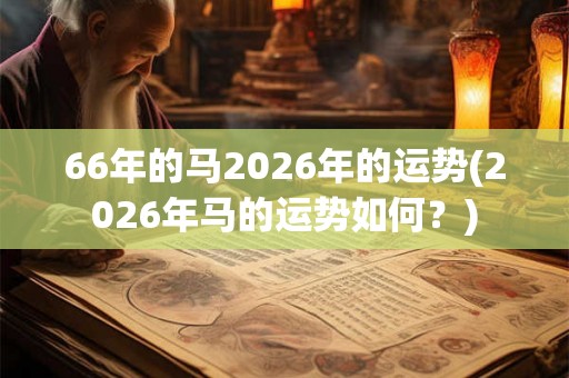 66年的马2026年的运势(2026年马的运势如何？)