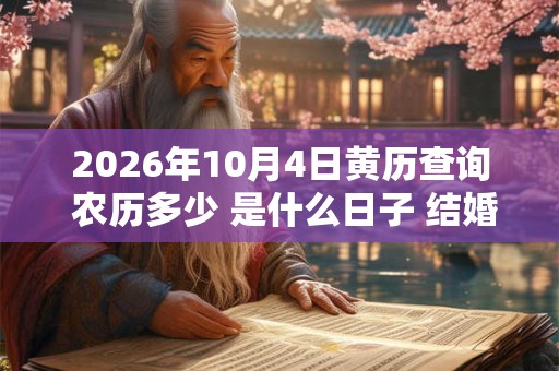 2026年10月4日黄历查询 农历多少 是什么日子 结婚吉时