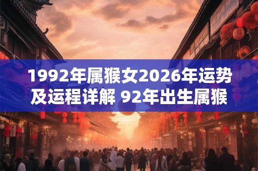 1992年属猴女2026年运势及运程详解 92年出生属猴人2026全年每月运势女性