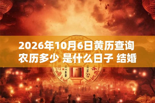 2026年10月6日黄历查询 农历多少 是什么日子 结婚吉时 2026年10月6日黄历查询 农历多少 是什么日子 结婚吉时