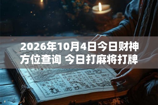2026年10月4日今日财神方位查询 今日打麻将打牌财运方位