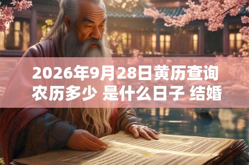 2026年9月28日黄历查询 农历多少 是什么日子 结婚吉时
