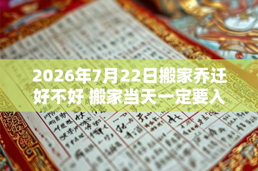 2026年7月22日搬家乔迁好不好 搬家当天一定要入住吗