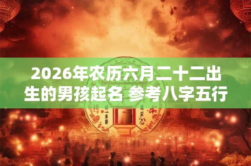 2026年农历六月二十二出生的男孩起名 参考八字五行