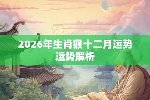 2026年生肖猴十二月运势运势解析