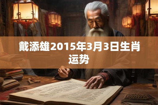 戴添雄2015年3月3日生肖运势 戴添雄2015年3月3日生肖运势