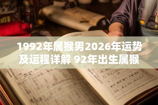 1992年属猴男2026年运势及运程详解 92年出生属猴人2026全年每月运势男性