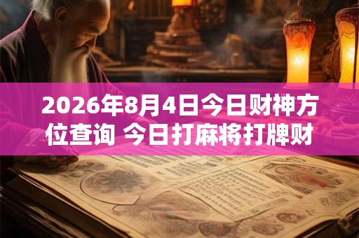 2026年8月4日今日财神方位查询 今日打麻将打牌财运方位