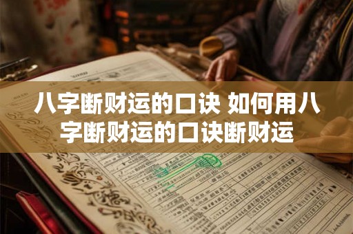 八字断财运的口诀 如何用八字断财运的口诀断财运