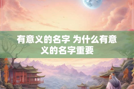 有意义的名字 为什么有意义的名字重要 有意义的名字 为什么有意义的名字重要
