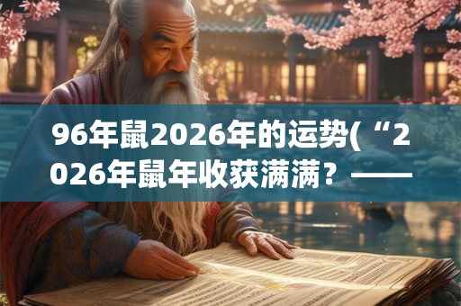 96年鼠2026年的运势(“2026年鼠年收获满满？——解读鼠年出生人士的运势前景！”)