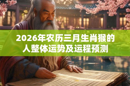 2026年农历三月生肖猴的人整体运势及运程预测