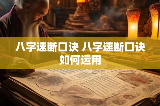 八字速断口诀 八字速断口诀如何运用 八字速断口诀 八字速断口诀如何运用
