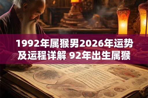 1992年属猴男2026年运势及运程详解 92年出生属猴人2026全年每月运势男性