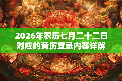 2026年农历七月二十二日对应的黄历宜忌内容详解