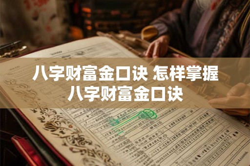 八字财富金口诀 怎样掌握八字财富金口诀