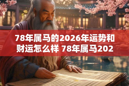 78年属马的2026年运势和财运怎么样 78年属马2026年财运如何