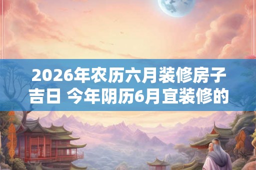2026年农历六月装修房子吉日 今年阴历6月宜装修的黄历吉日查询