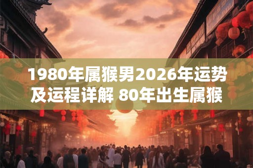 1980年属猴男2026年运势及运程详解 80年出生属猴人2026全年每月运势男性