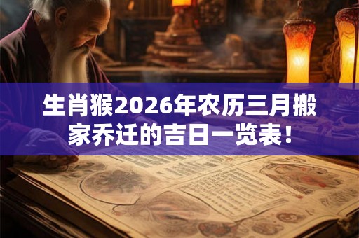 生肖猴2026年农历三月搬家乔迁的吉日一览表！