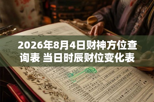 2026年8月4日财神方位查询表 当日时辰财位变化表