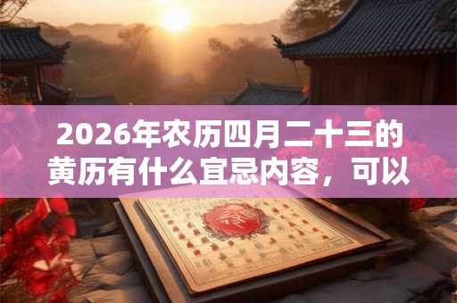 2026年农历四月二十三的黄历有什么宜忌内容,可以装修动土吗? 2026年农历四月二十三的黄历有什么宜忌内容,可以装修动土吗?